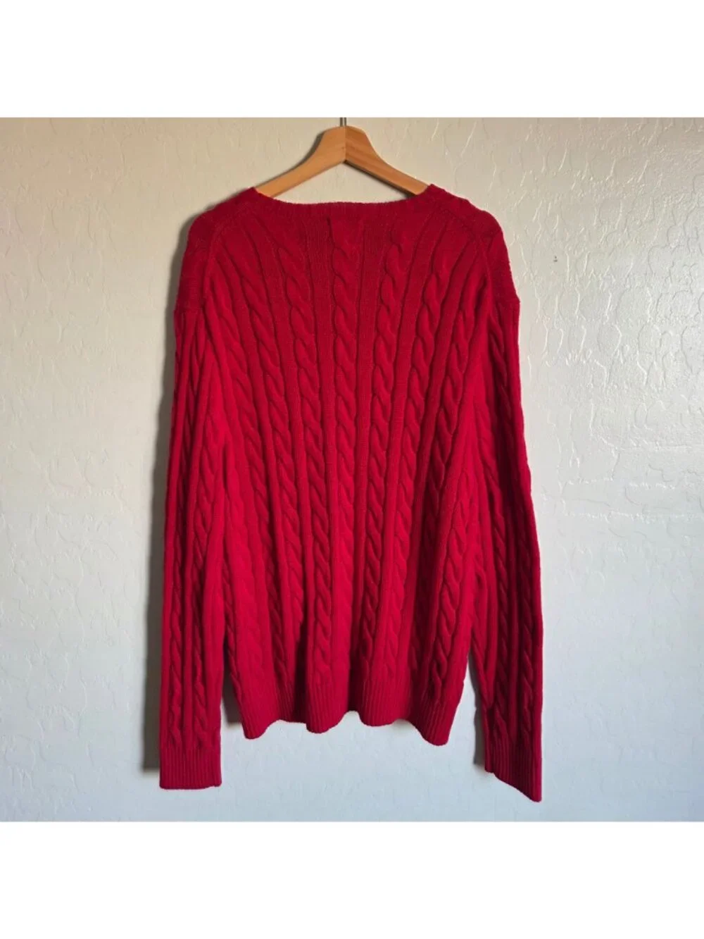 Polo Ralph Lauren Cable Knit Cotton Sweater Pullover Red Men's XL Pony Preppy